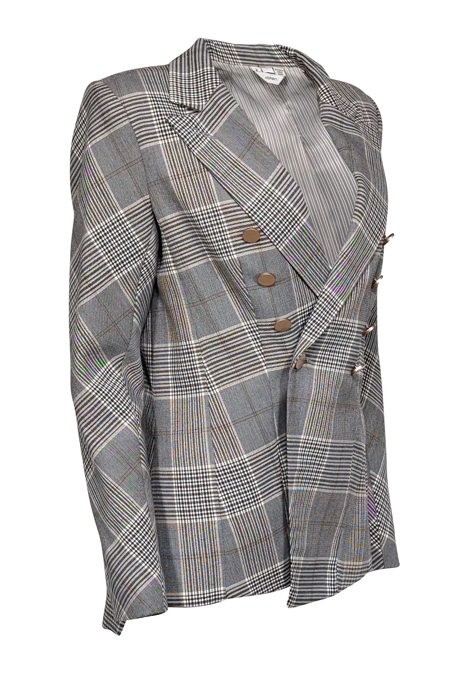 Adroit - Grey & Cream Plaid Double Breasted Blazer Sz 2