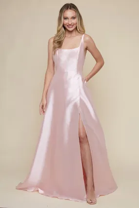 Blush Ladies Sleeveless Taffeta Slit Maxi Dress