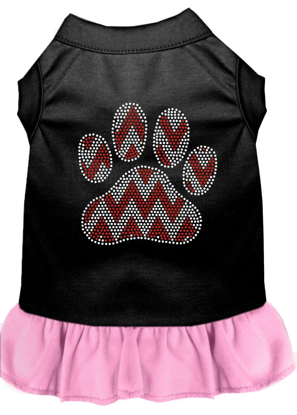 Candy Cane Chevron Paw Rhinestone Dog Dress Black With Light Pink Xs (8)