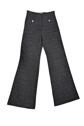 Derek Lam - Black & Silver Tweed Wide Leg Pants w/ Rhinestone Buttons Sz 0