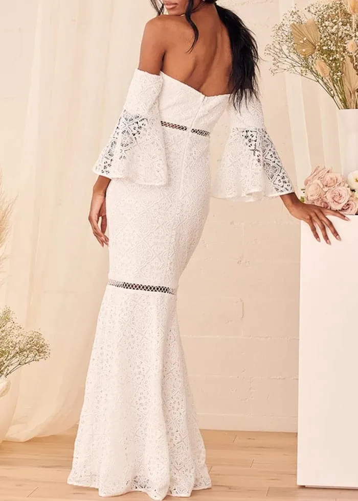 DressBetty - White Off The Shoulder Lace Evening Gowns