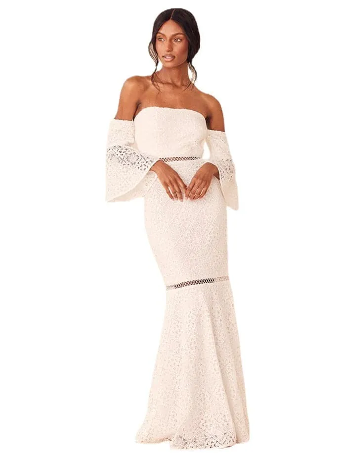 DressBetty - White Off The Shoulder Lace Evening Gowns