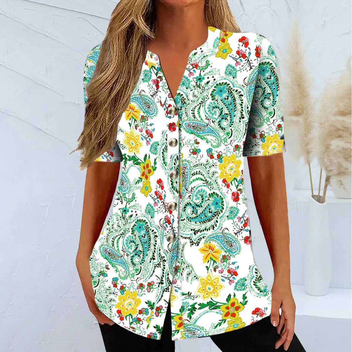 European And American Spring And Summer New Cardigan Casual Printed Short Sleeves T-shirt For Women