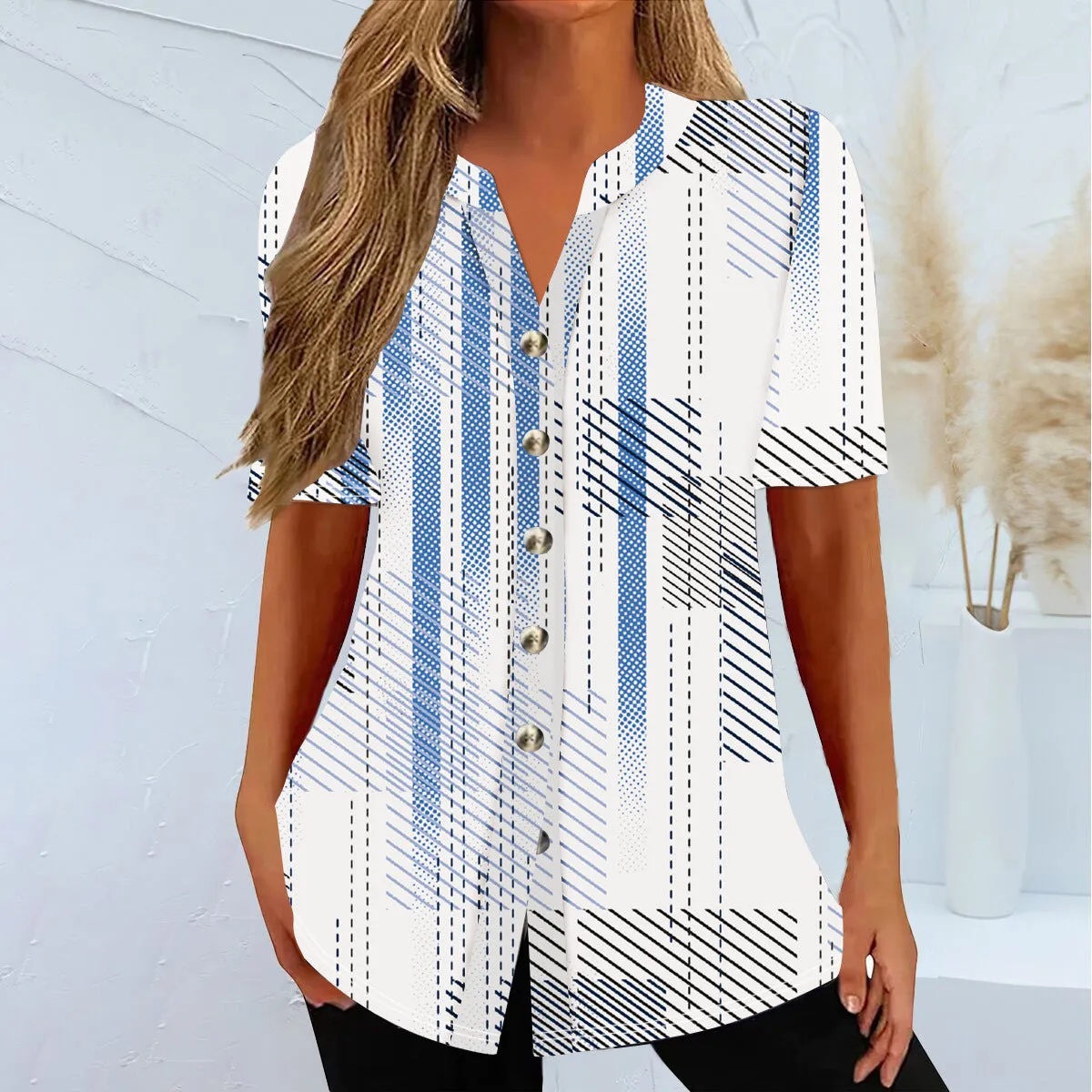 European And American Spring And Summer New Cardigan Casual Printed Short Sleeves T-shirt For Women