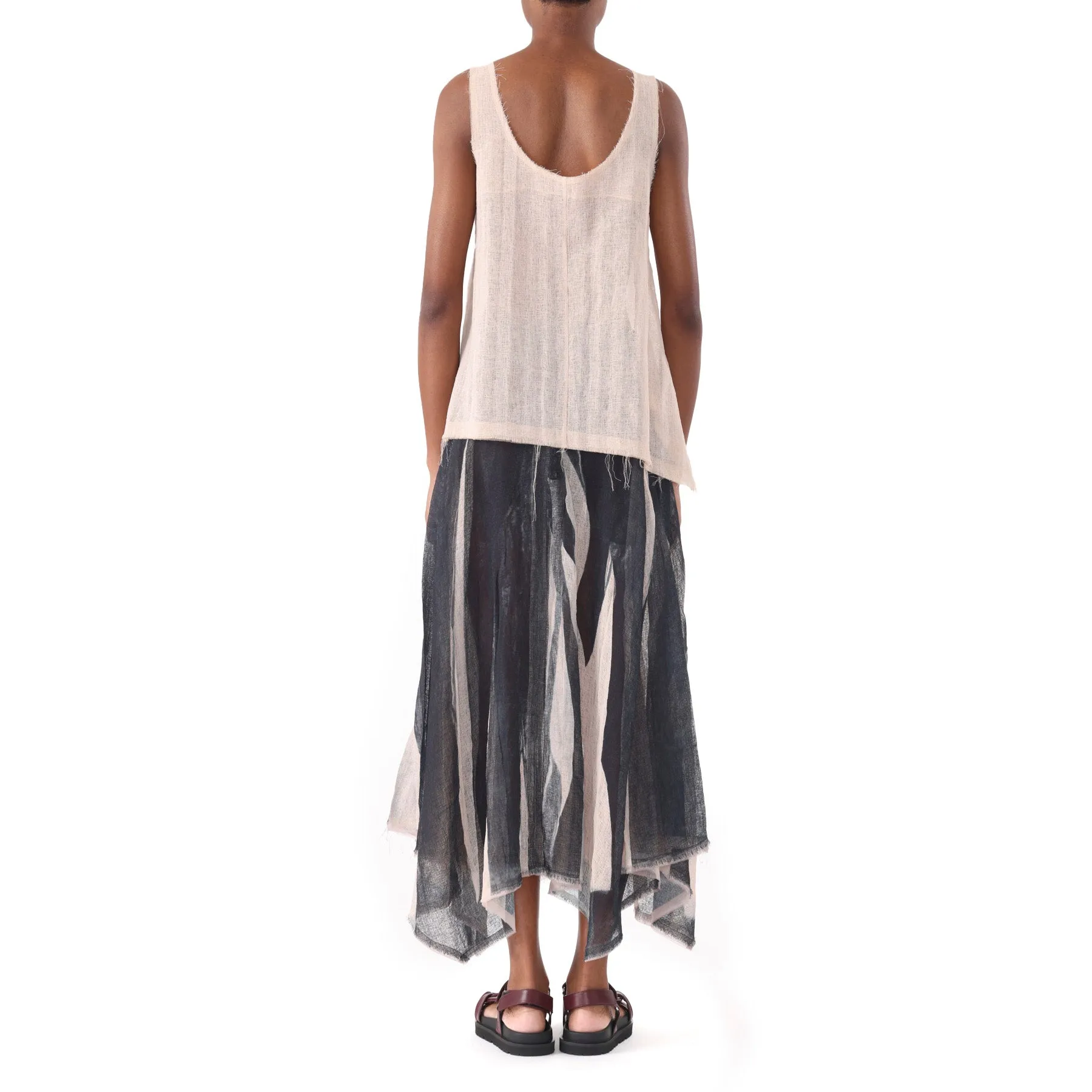 GAUZE SCREEN PRINTED SKIRT HANDKERCHIEF HEM