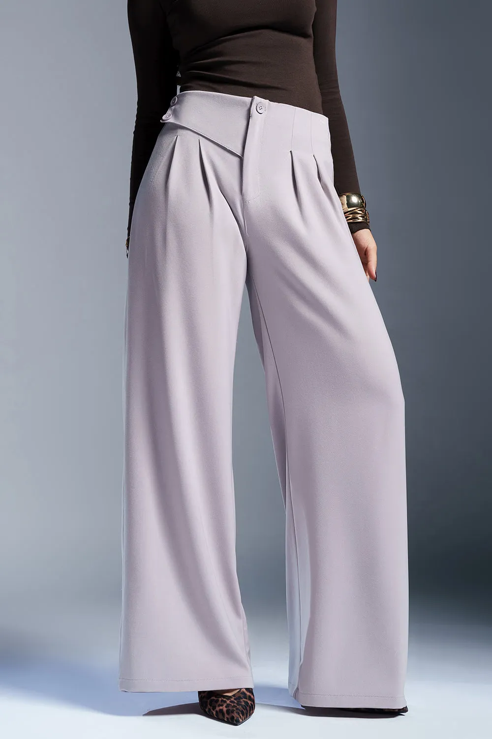 Gentle Grey Stylised Waist Korean Pants