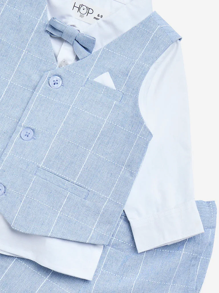 HOP Baby Light Blue Waistcoat, Shirt, Pants & Bow Set