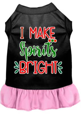 I Make Spirits Bright Screen Print Dog Dress Black With Light Pink Xs