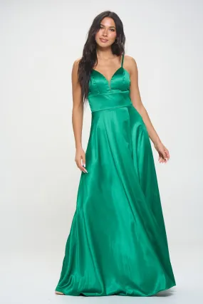 Kelly Green Solid Color Sleeveless Maxi Dress With Full Lining