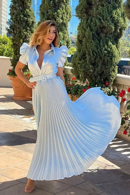 Light Blue Summer Fashion Pleated Dress