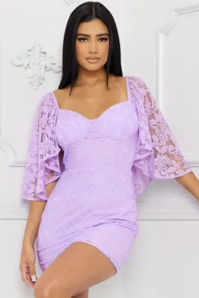 Lilac Lace Cape Sleeve Mini Dress