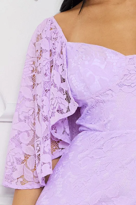 Lilac Lace Cape Sleeve Mini Dress