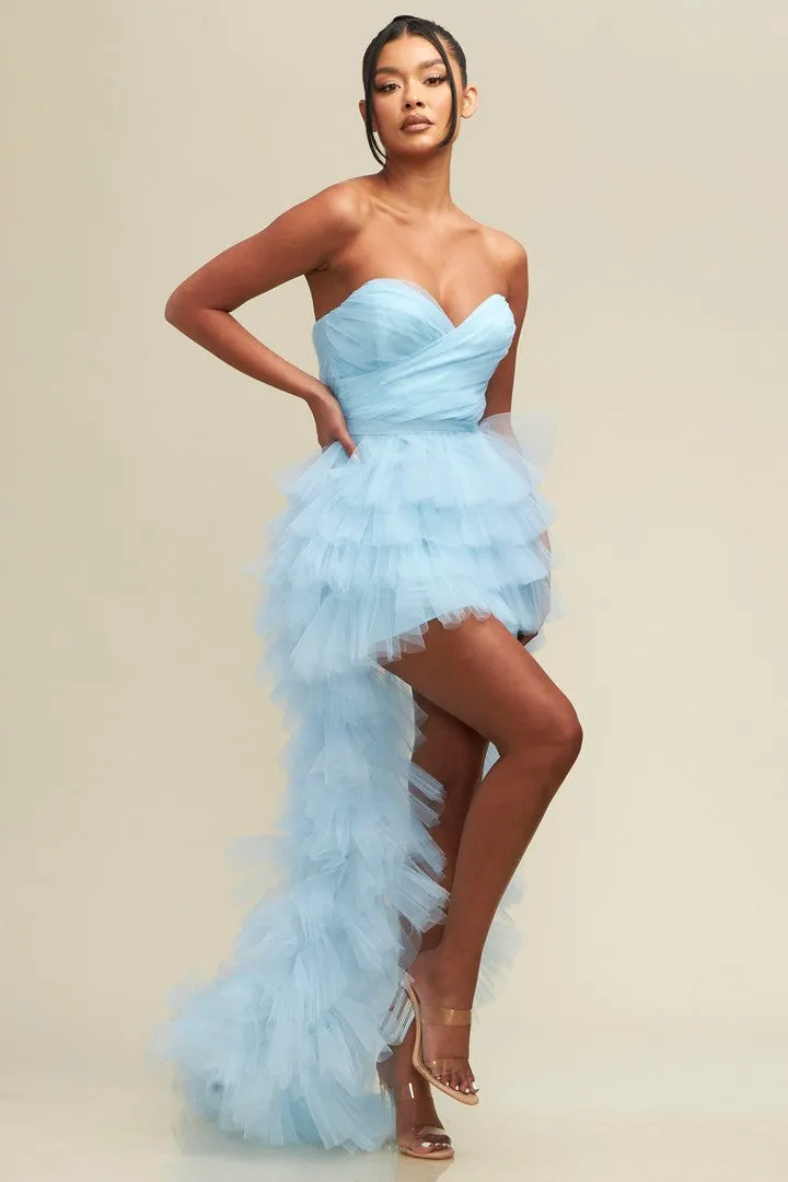 Lt Blue Tulle Layers Mesh Dress