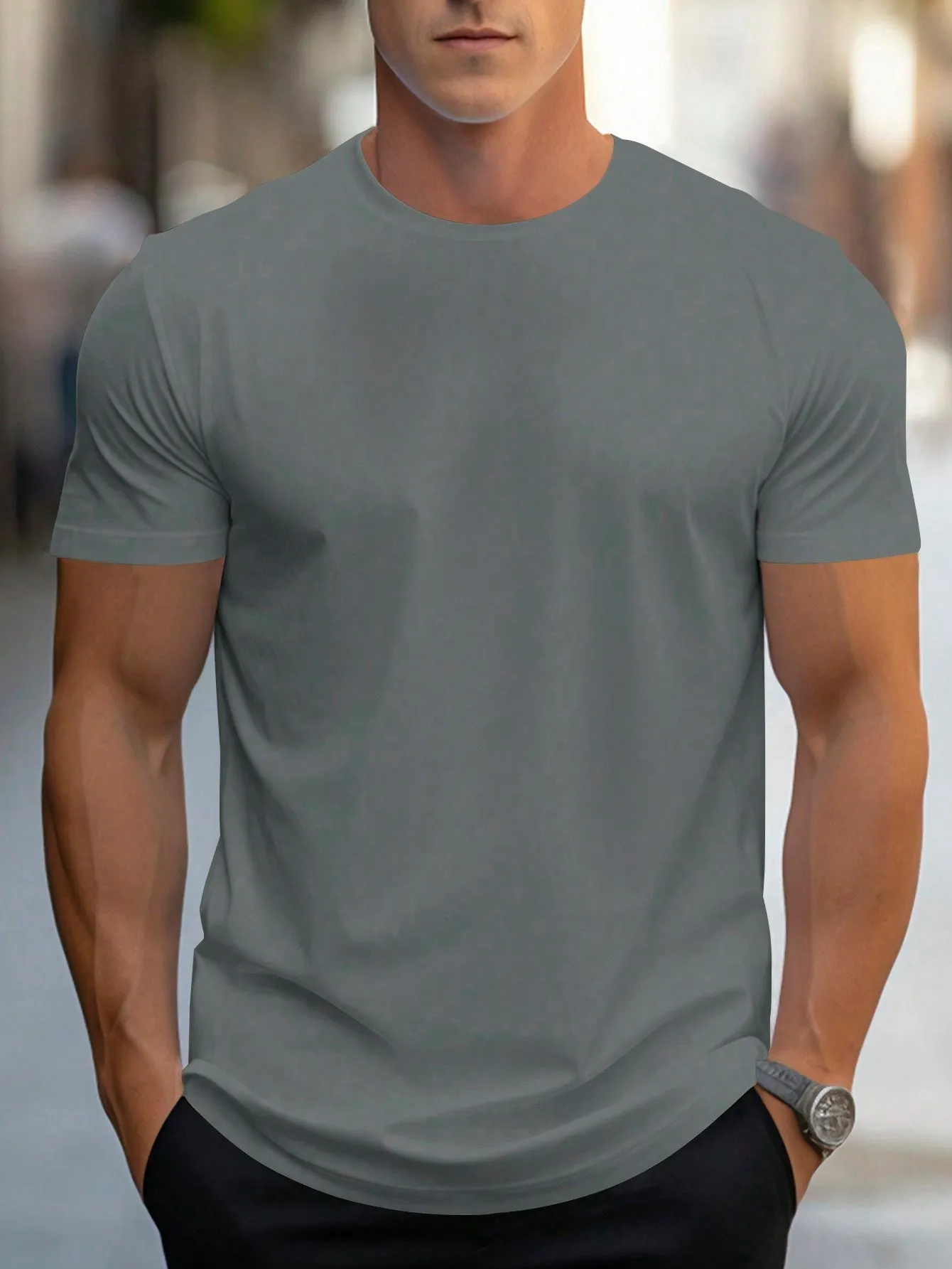 Men's Casual Solid Round Neck Short Sleeve T-Shirt, Regular Fit