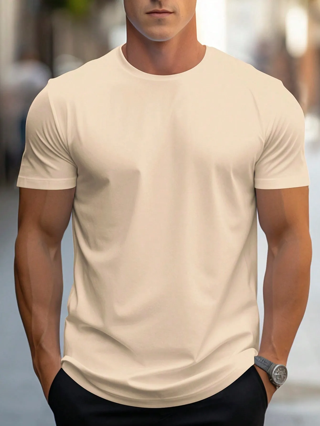 Men's Casual Solid Round Neck Short Sleeve T-Shirt, Regular Fit