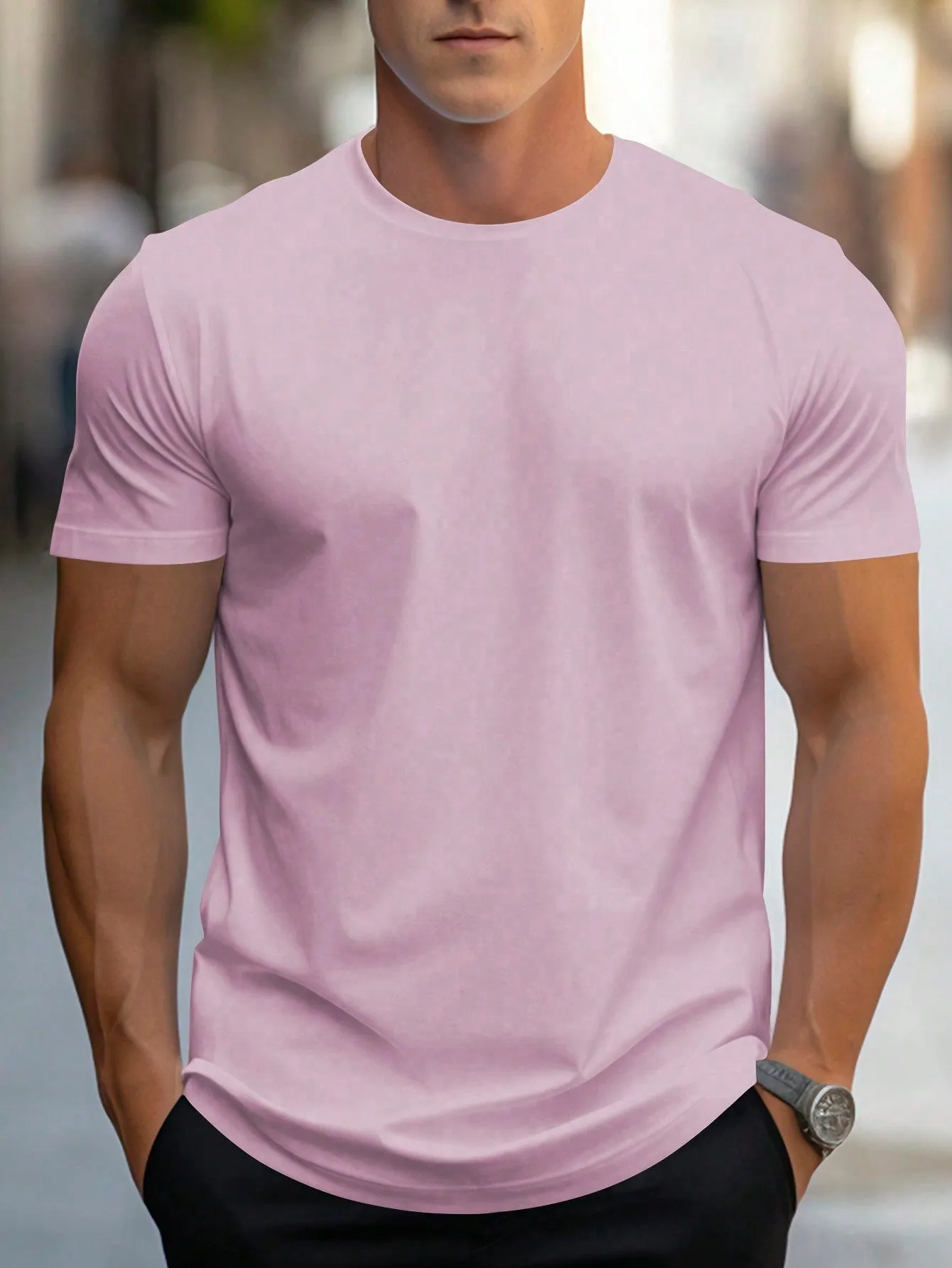 Men's Casual Solid Round Neck Short Sleeve T-Shirt, Regular Fit