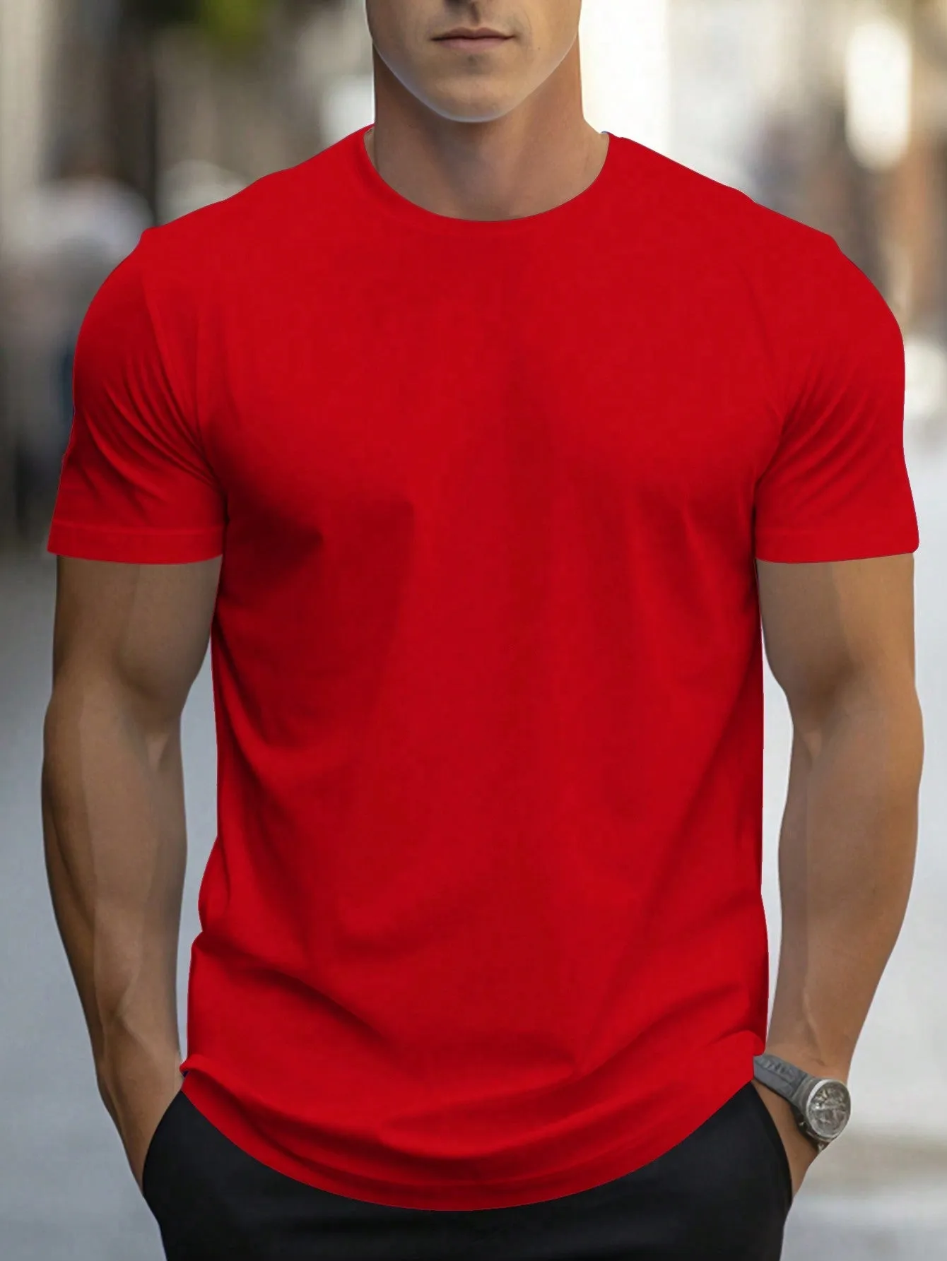 Men's Casual Solid Round Neck Short Sleeve T-Shirt, Regular Fit