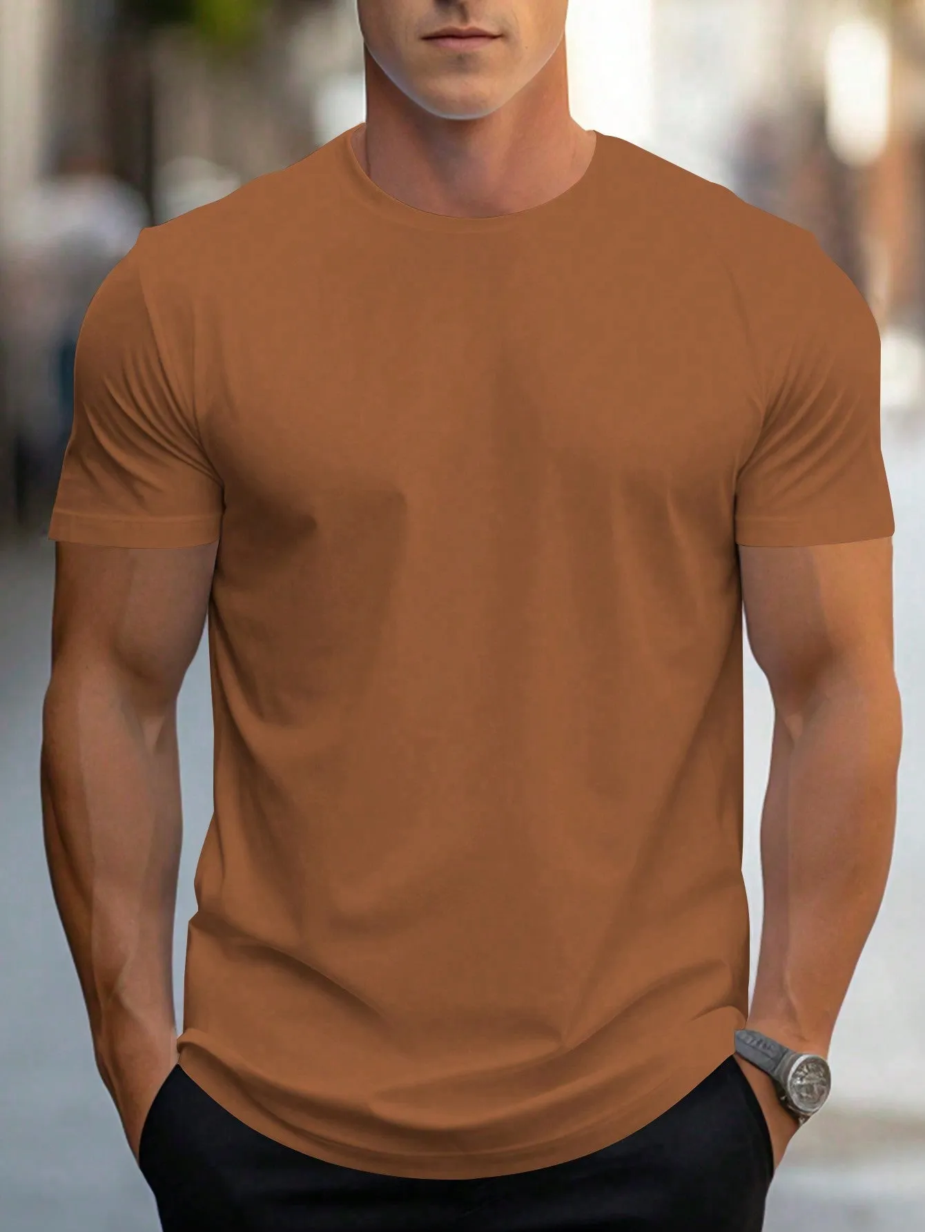 Men's Casual Solid Round Neck Short Sleeve T-Shirt, Regular Fit