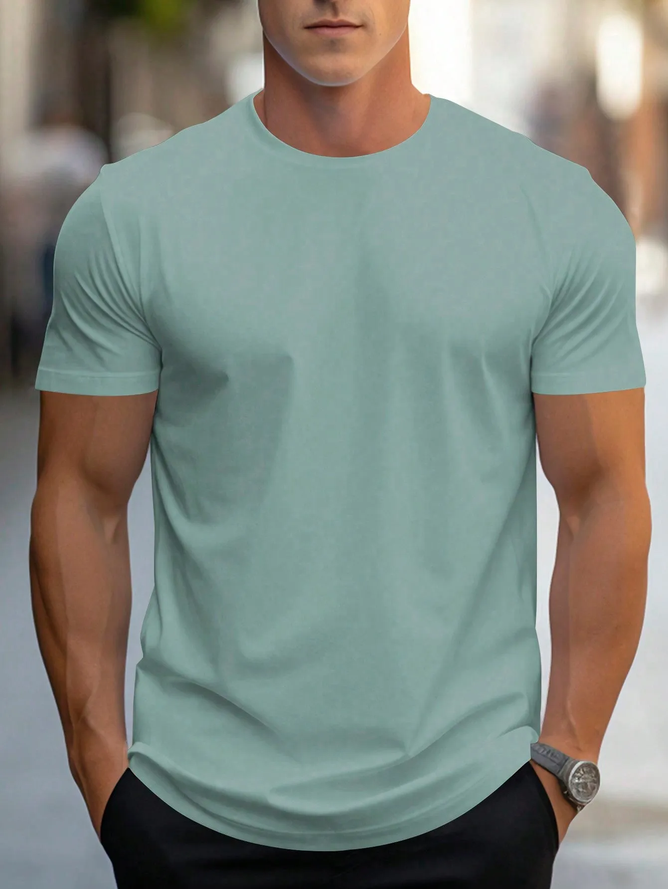 Men's Casual Solid Round Neck Short Sleeve T-Shirt, Regular Fit