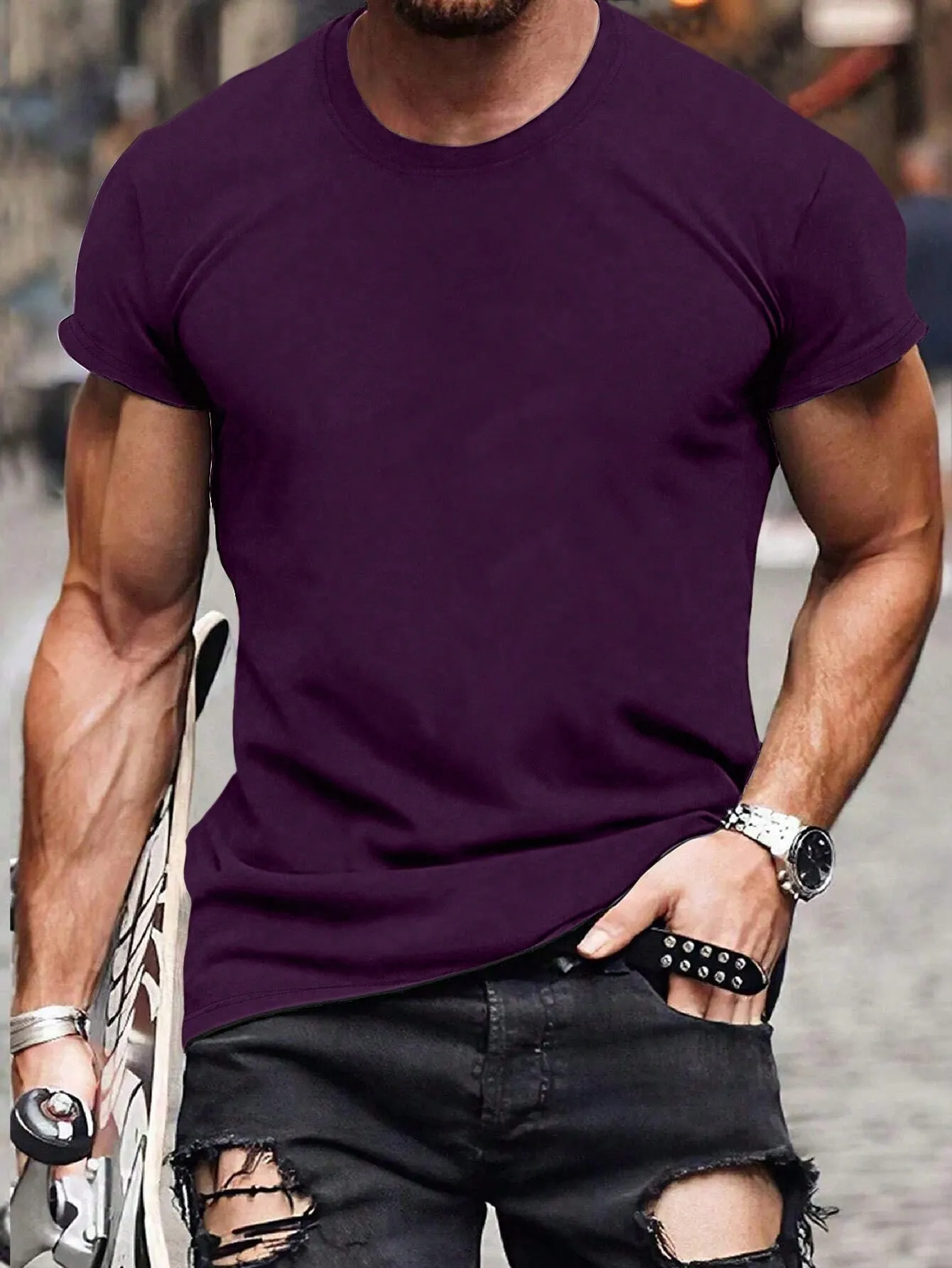 Men's Casual Solid Round Neck Short Sleeve T-Shirt, Regular Fit