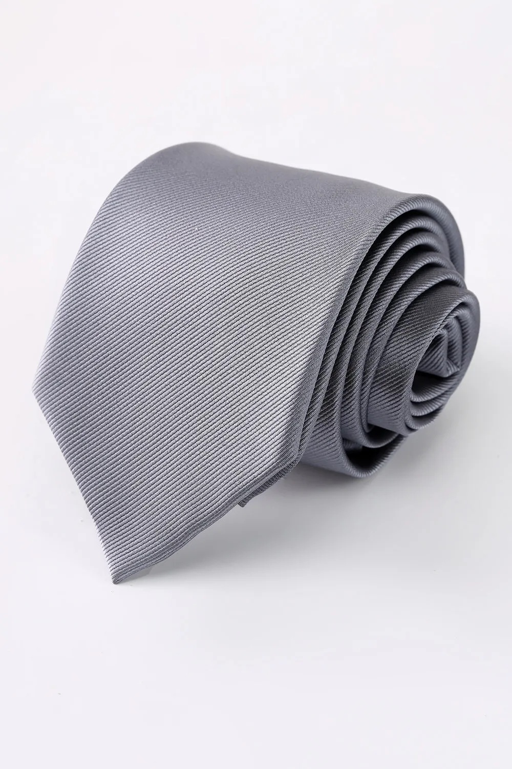 Men's Grey Solid Formal Satin Wide Tie For Wedding