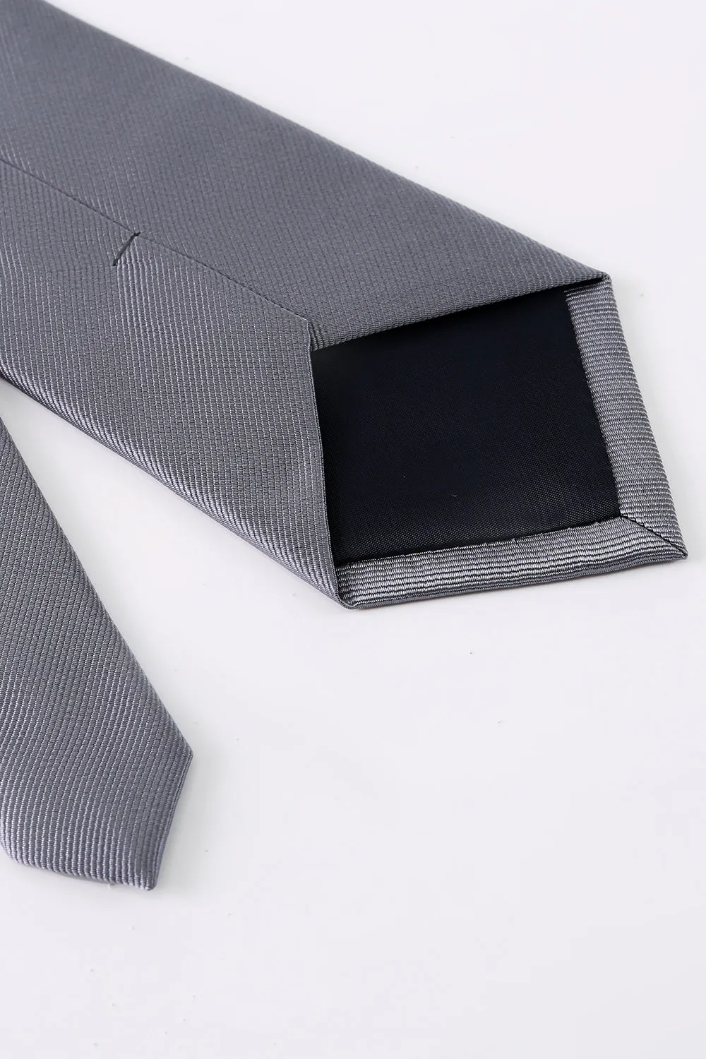 Men's Grey Solid Formal Satin Wide Tie For Wedding