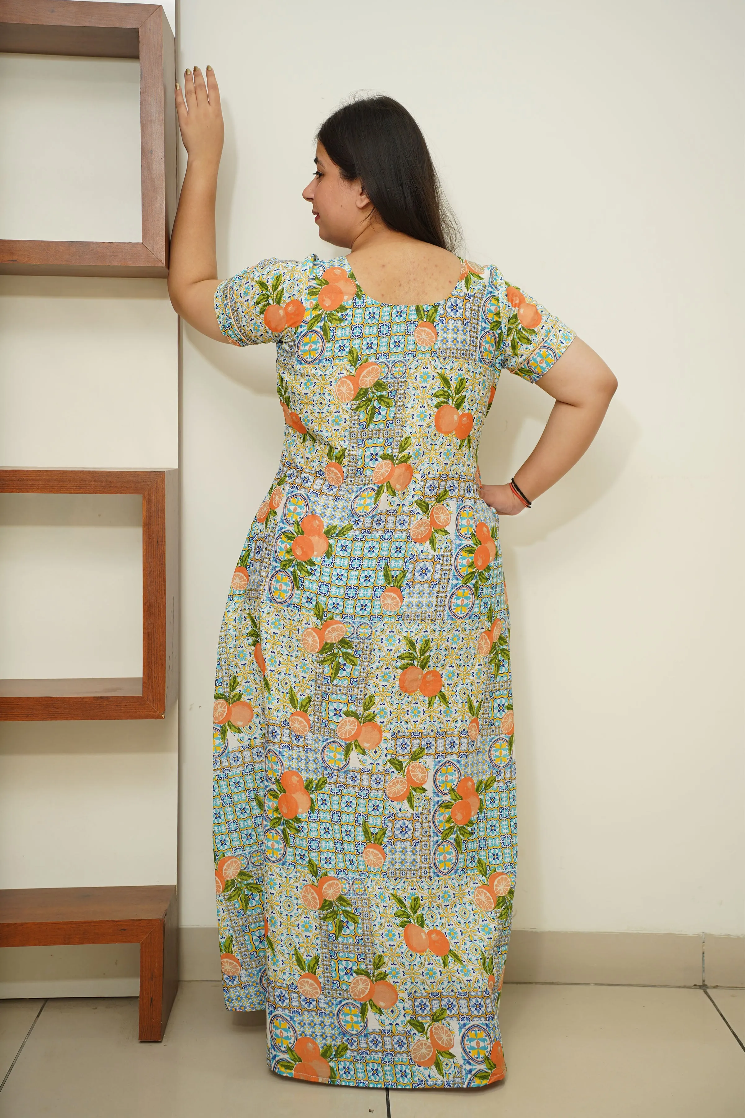 Orange Orchid Cotton Night Gown