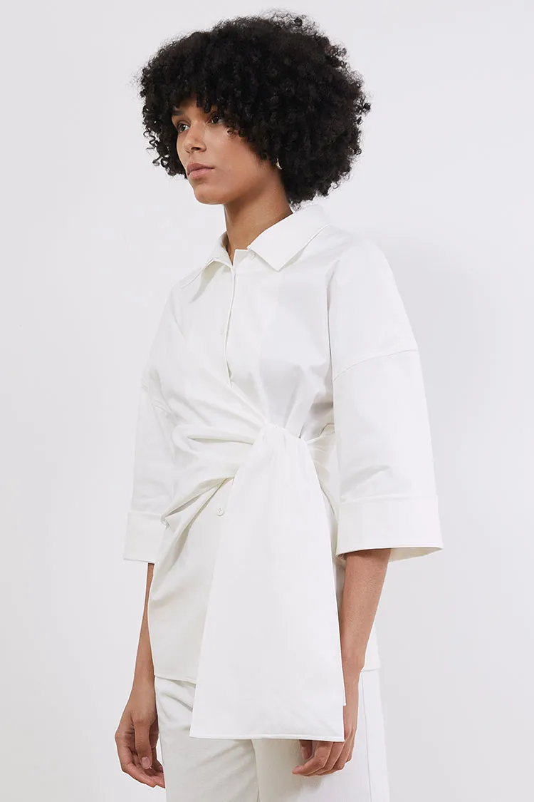 Oversized knotted detail cotton-blend shirts