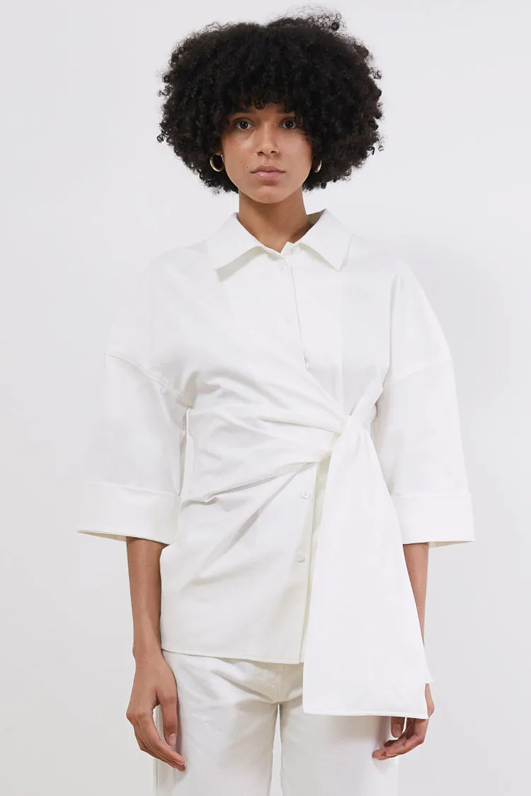 Oversized knotted detail cotton-blend shirts