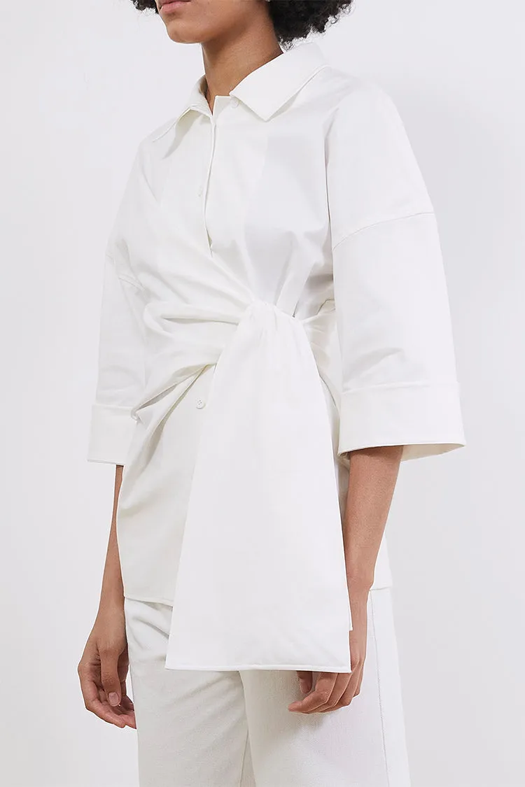 Oversized knotted detail cotton-blend shirts