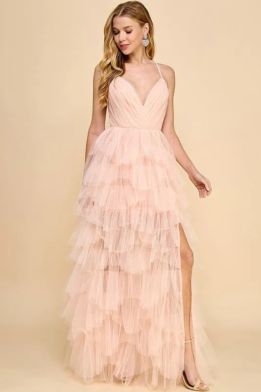 Peach Sweetheart Neckline Tiered Maxi Dress