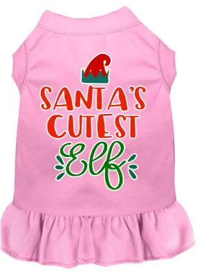 Santa's Cutest Elf Screen Print Dog Dress Light Pink Lg