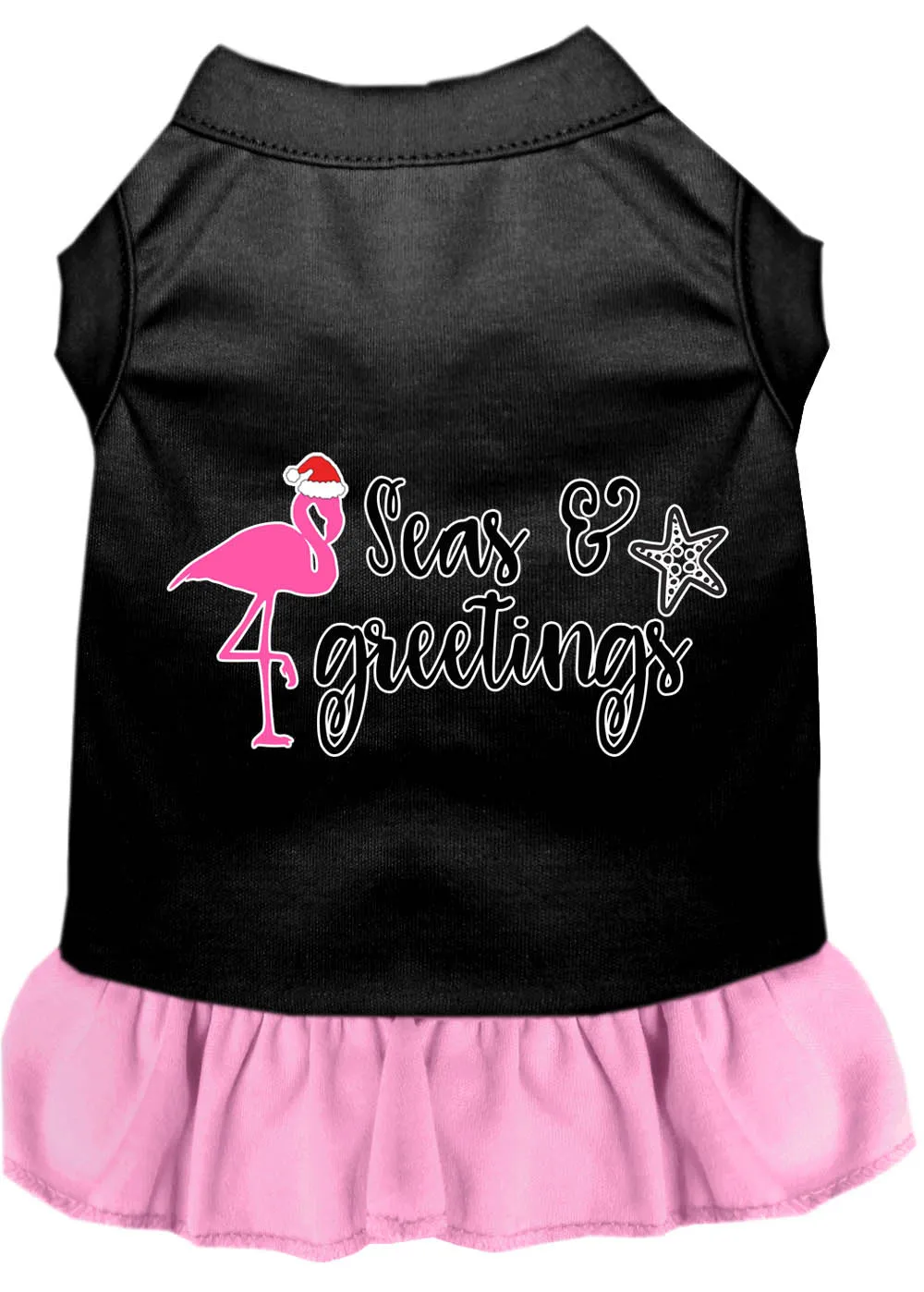 Seas And Greetings Screen Print Dog Dress Black With Light Pink Xxl