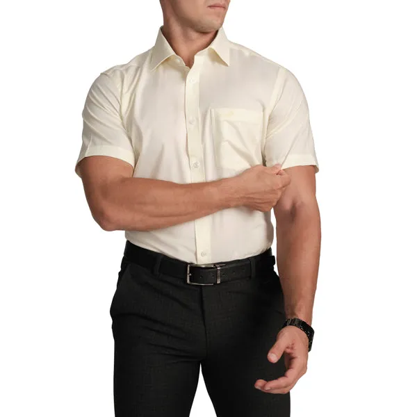 Slim Fit Short Sleeve Formal Shirt with American Placket-Shadow Lime