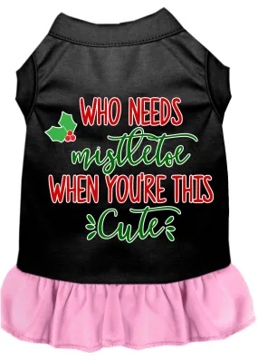 Who Needs Mistletoe Screen Print Dog Dress Black With Light Pink Xl